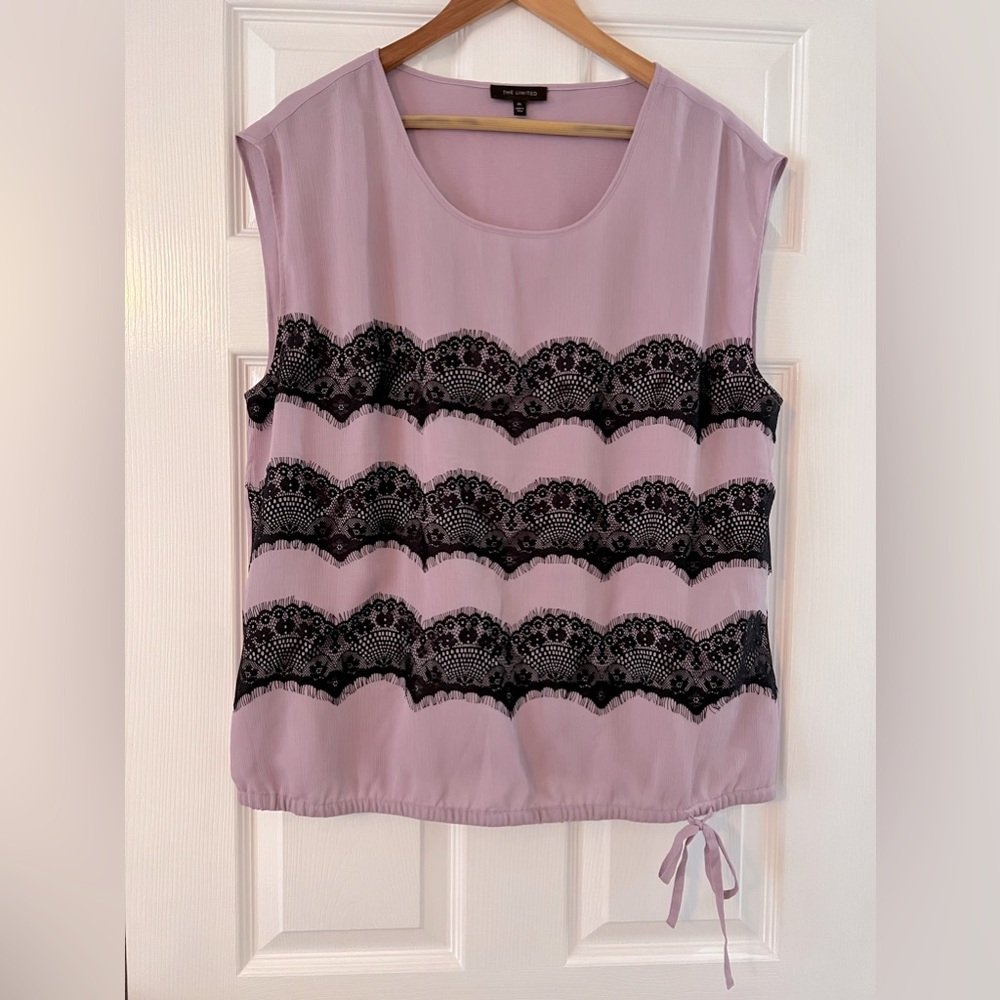 The Limited Purple and black lace lightweight Tank Blouse with elastic tie hem